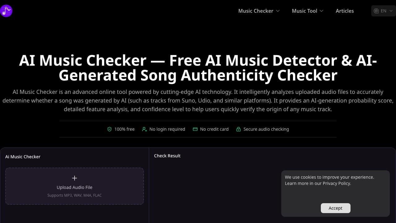 لقطة شاشة لموقع AI Music Checker
