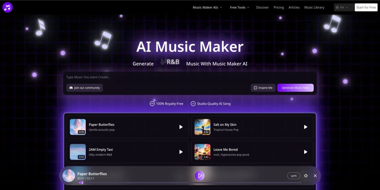 لقطة شاشة لموقع AI Music Maker