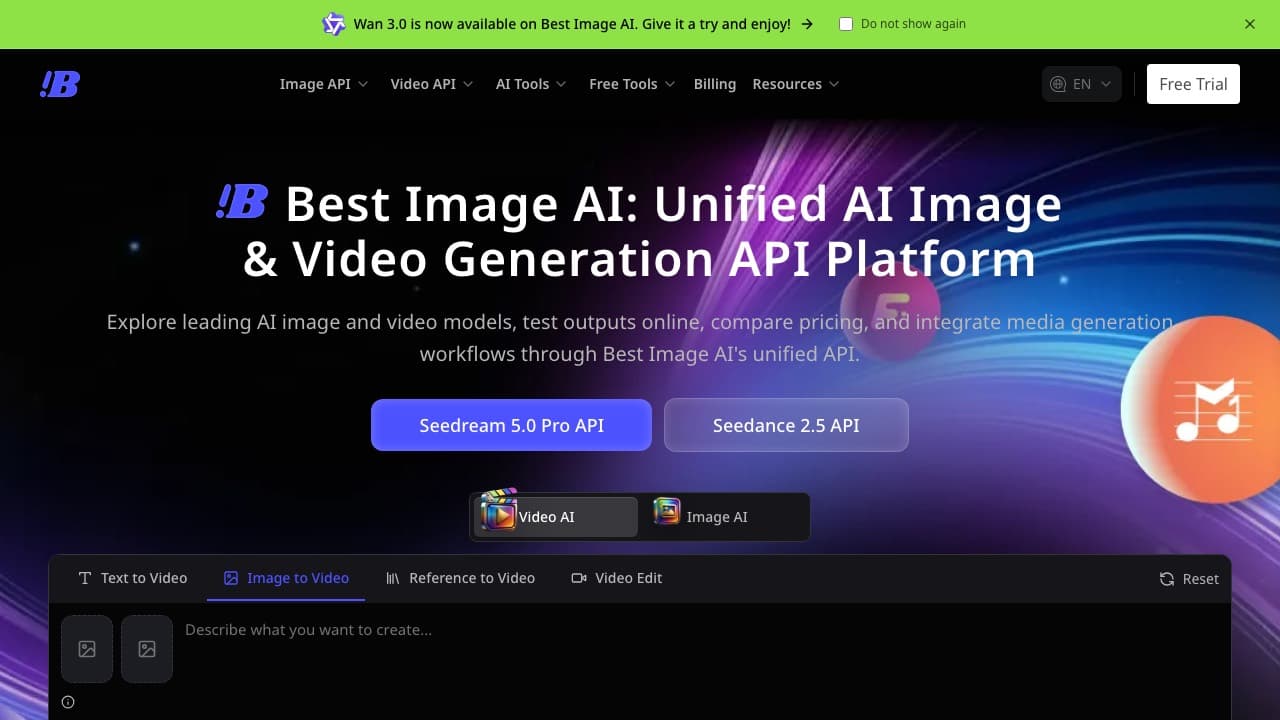 لقطة شاشة لموقع Best Image AI API