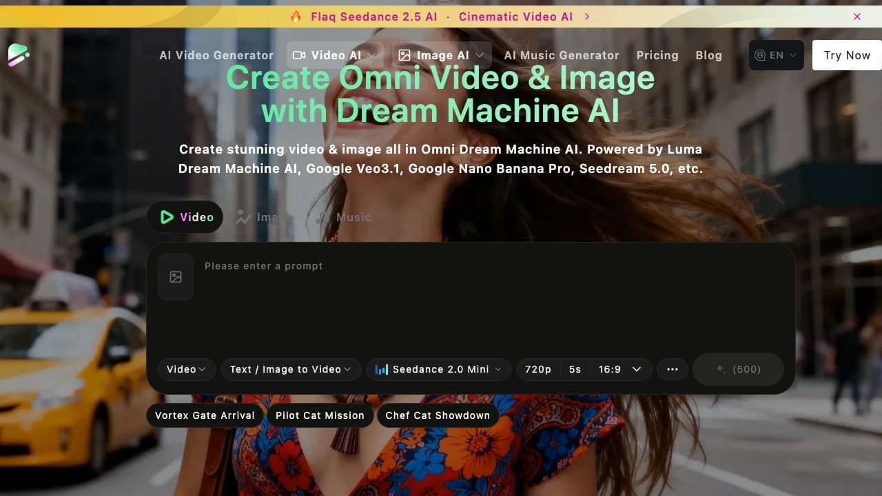 لقطة شاشة لموقع Dream Machine AI