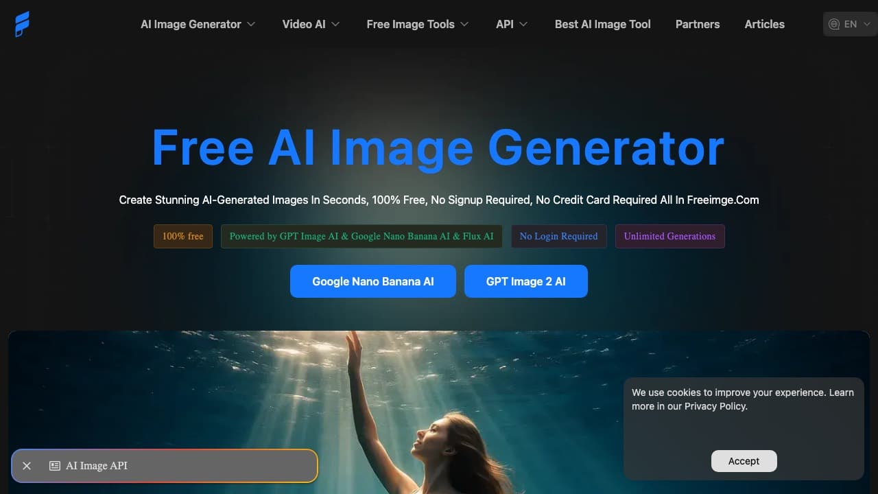 لقطة شاشة لموقع Free AI Image Generator