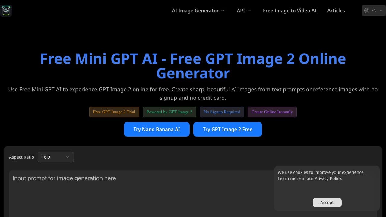 لقطة شاشة لموقع Mini GPT Image AI