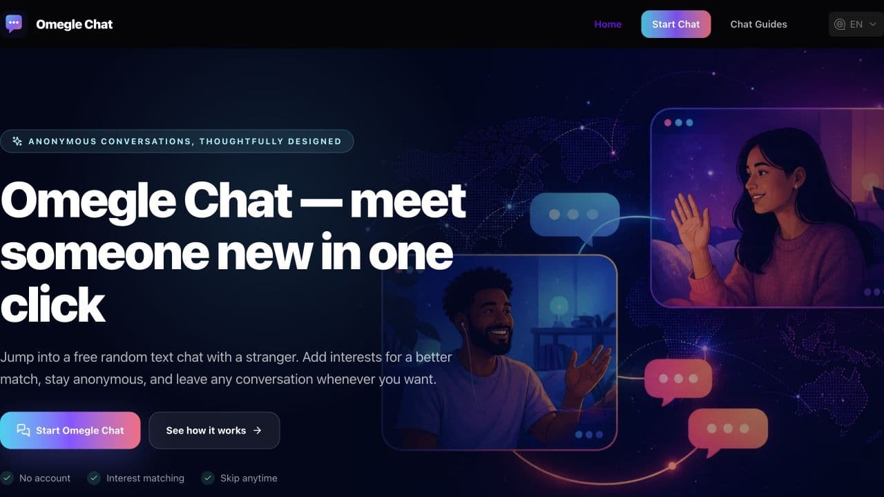 لقطة شاشة لموقع Omegle Chat