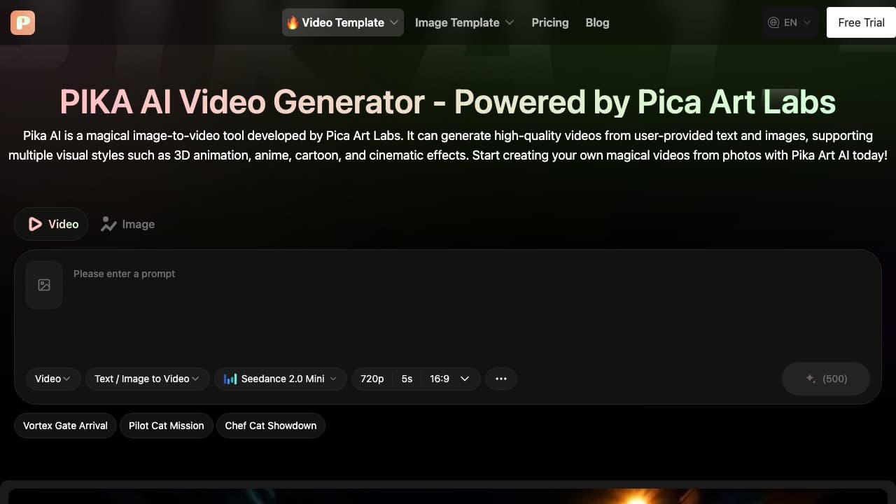 لقطة شاشة لموقع Pika AI