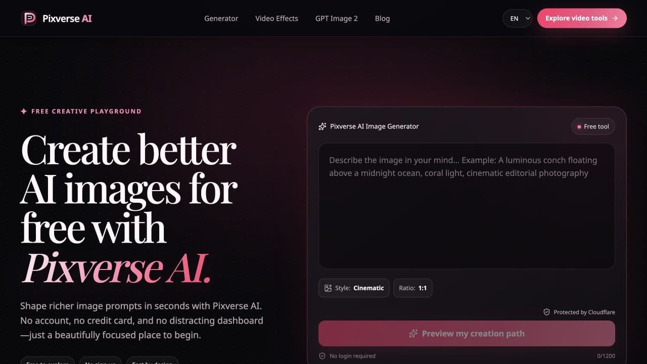 لقطة شاشة لموقع PixVerse AI