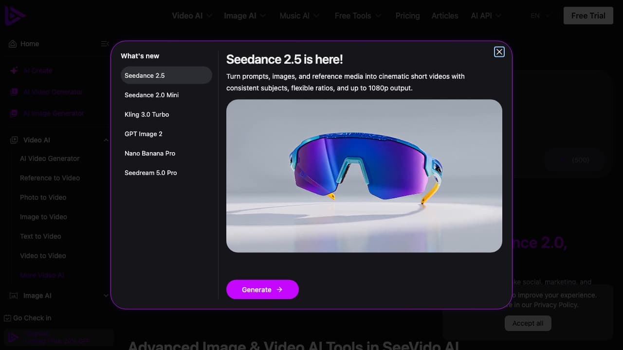 لقطة شاشة لموقع SeeVido AI
