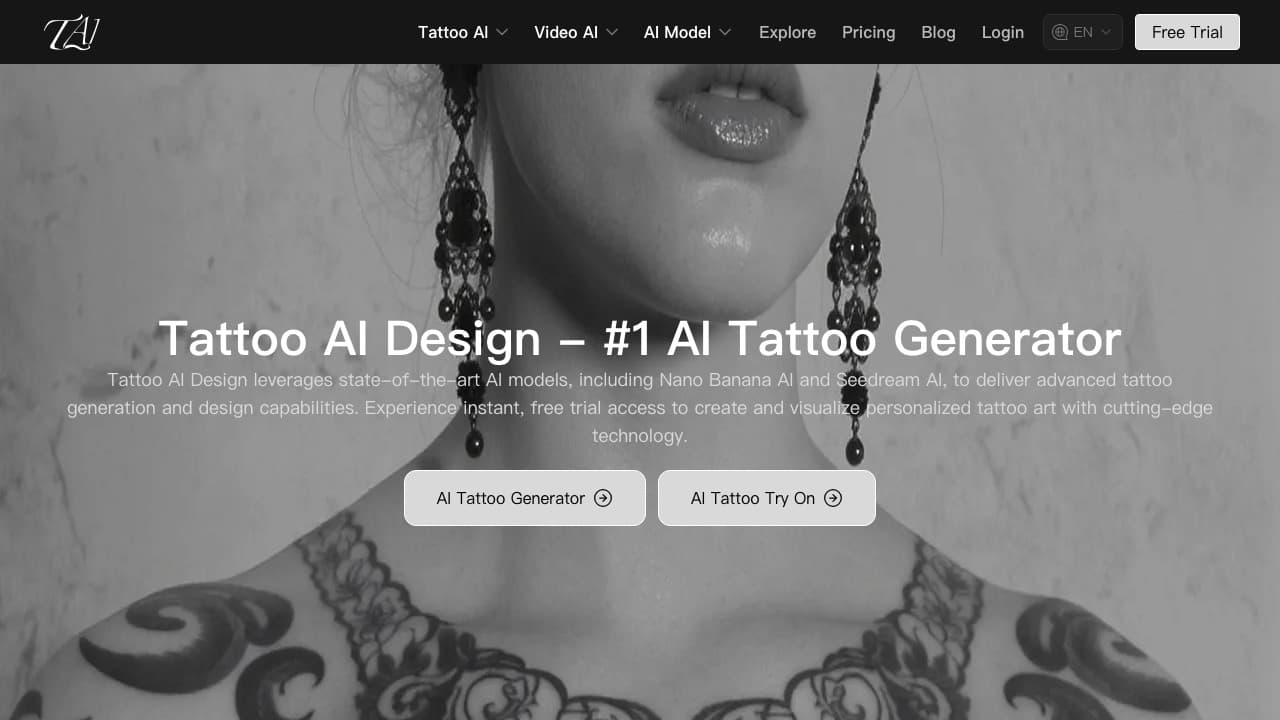 لقطة شاشة لموقع Tattoo AI Design