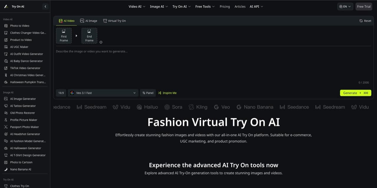 لقطة شاشة لموقع Virtual Try On AI